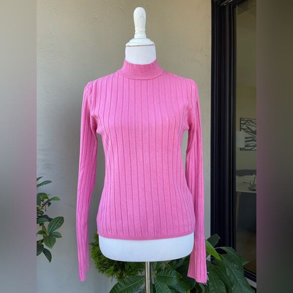 ☘️ NA-KD Fashion Turtleneck Ribbed Knit Sweater in Bright Pink, M - Picture 1 of 14